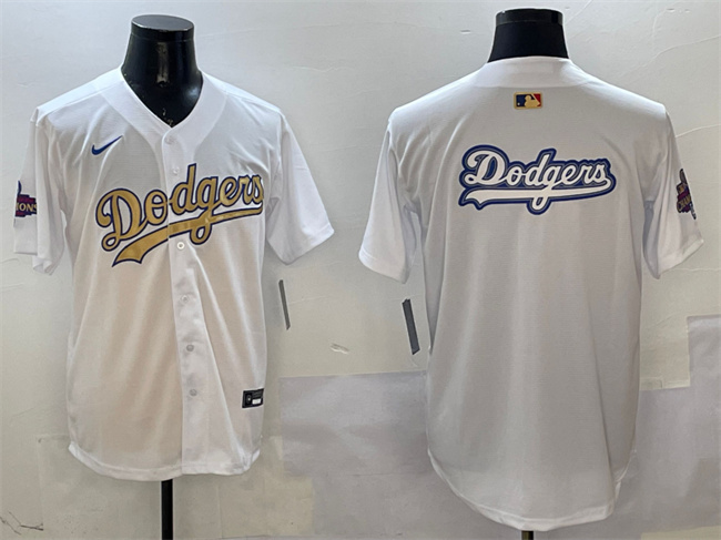 Men's Los Angeles Dodgers Team Big Logo White 2025 Gold Collection Limited Stitched Baseball Jersey 002 Men's Los Angeles Dodgers Team Big Logo White 2025 Gold Collection Limited Stitched Baseball Jersey 002